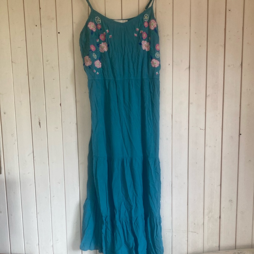 Time and Tru Green Sleeveless Spaghetti Strap Sundress
